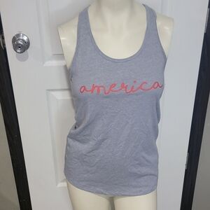 Gray Tank Top with Red 'America' Print